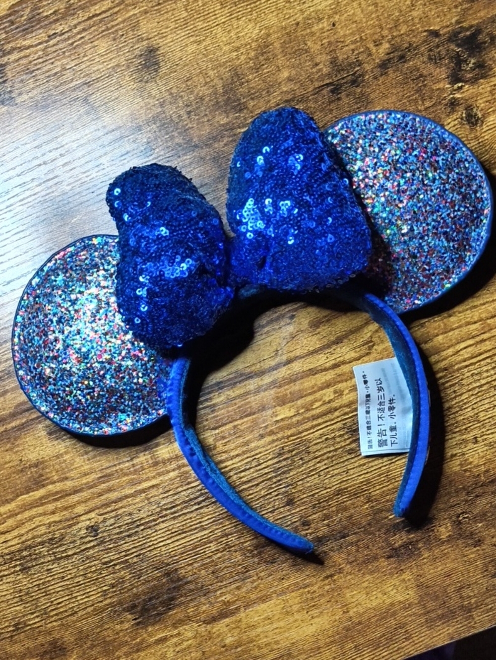 Disney Blue Sequin Minnie Ear Headband with Multicolor Glitter Ears 2020